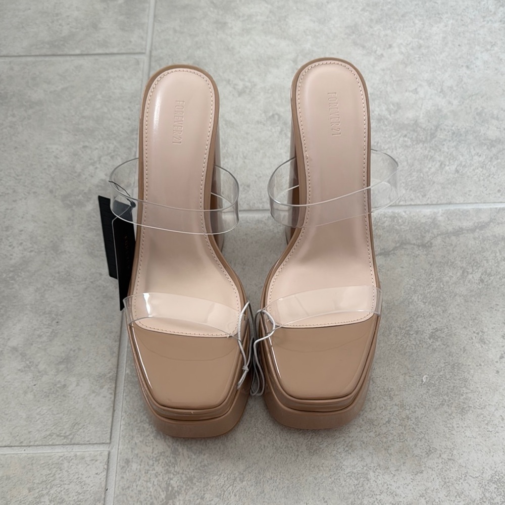 Beige Transparent Strap Women's Heels - Picture 1 of 4